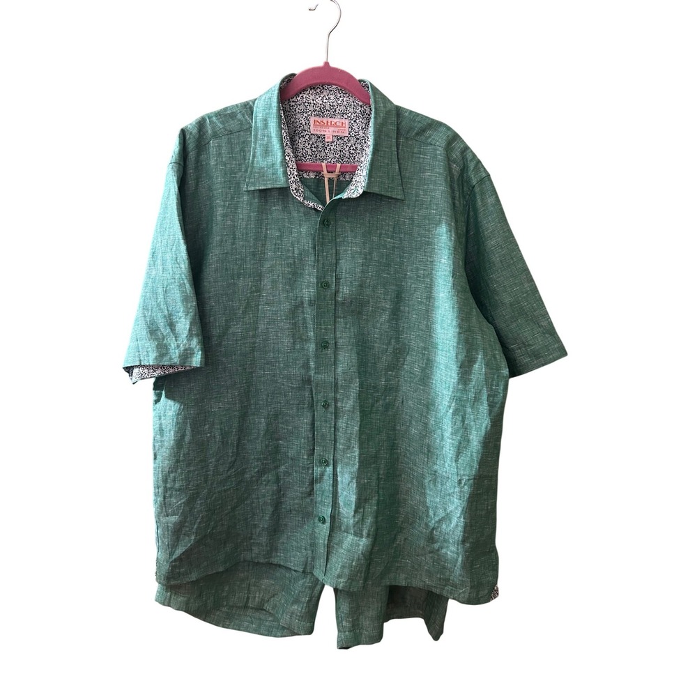 100%‎ Linen 2 Piece Set Mens 3XL Green Shirt and Shorts Tropical Summer